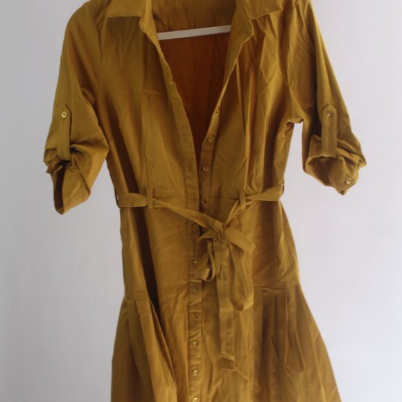 Women's Iris Bloom Gold Mini Button Down Dress Size Medium - Picture 2 of 8